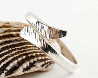 Hammered Silver Ring, Silver Wrap Ring, Bypass Ring, Oxidised or Polished, 925 Sterling Silver, Adjustable, Thumb ring