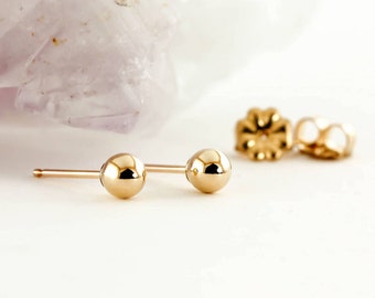 14k Solid Gold Tiny Ball Studs Pair, 3mm 4mm Tiny Stud Earrings, Tiny Gold Stud Earrings, Ball Stud Earrings, 14k Yellow & White Gold Studs