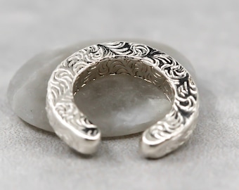Sterling Silver Ear Cuff: Rustic Textured Leaf Conch Cuff