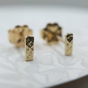 14k Solid Gold Bar Studs Pair, Rose or Yellow Gold Stud Earrings, Solid Gold Stud Earrings, Bar Stud Earrings, Hammered, Organic Gold Studs,