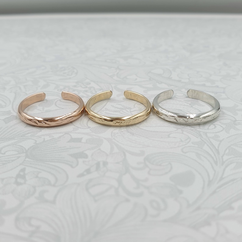 Rustic Gold or Silver Toe Ring, 14K Yellow or Rose Gold Filled, Solid 925 Sterling Silver, Hammered, Adjustable Toe Ring, Gold Toe Ring image 6