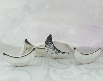 Hammered Sterling Silver Moon Stud Earrings: Celestial Jewelry