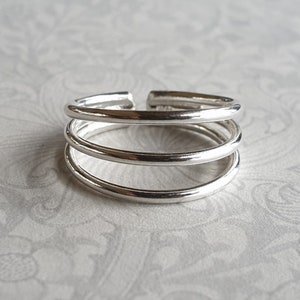 Silberne Zehenring, Dreiband-Zehenring, massives 925er Sterlingsilber, verstellbarer Zehenring, Pinkie-Ring, Middie-Ring, Dreiband-Silber-Zehenring