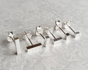 Tiny Sterling Silver Bar Stud Earrings: Minimalist Geometric Jewelry