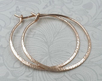 Hammered Skinny Hoop Earrings: 14k Gold Filled or Sterling Silver