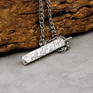 Hammered Sterling Silver Bar Pendant Necklace: Rustic Oxidized or Polished Silver