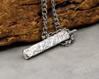 Hammered Sterling Silver Bar Pendant Necklace: Rustic Oxidized or Polished Silver