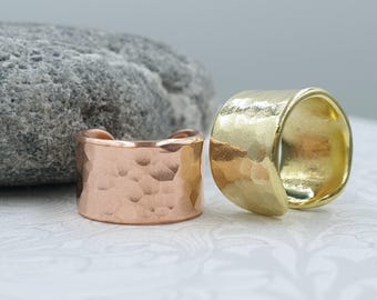 Hammered Copper Ear Cuff: Wide or Thin Textured Brass Conch Cuff