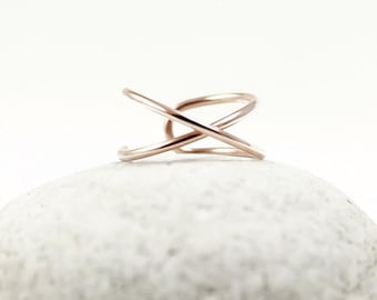 Cross ear cuff, 14k Rose or Yellow Gold Filled, Solid Sterling Silver, 18, 20 or 21 gauge, Fake ear cuff, fake piercing,Pink gold,X Earrings