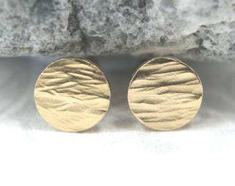 Hammered Circle Stud Earrings: 14k Gold Filled or Sterling Silver, Various Sizes