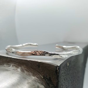 Hammered Sterling Silver Bangle: Textured Wave Cuff Bracelet