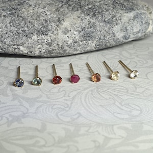 9k Gold Nose Stud: 2mm Natural Sapphire, Ruby, Topaz, Garnet, Various Gemstones