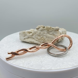 Pure Copper Key Ring/Bag Charm, Hand Forged Solid Copper Key Chain, Hammered Twist Keychain Charm