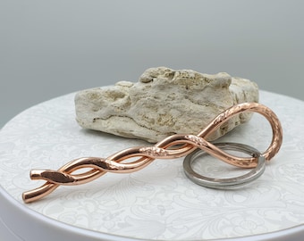 Pure Copper Key Ring/Bag Charm, Hand Forged Solid Copper Key Chain, Hammered Twist Keychain Charm