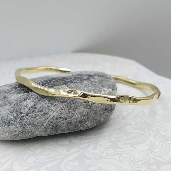 Hammered Brass Cuff Bracelet: Gold Stacking Bangle, Adjustable