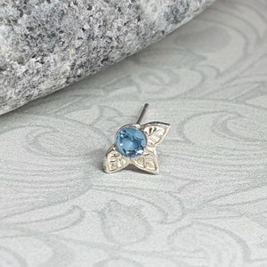 Leaf Nose Stud, Sapphire, Ruby, Pink Tourmaline,London Blue Topaz, Sky Blue, Garnet or Crystal, Solid 925 Sterling Silver, Tiny Nose Stud