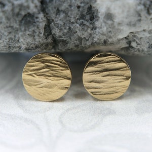 Gold or Silver Circle Stud Earrings, Hammered Circle Stud Earrings, 14k Yellow Gold Filled, Sterling Silver, Pebble Stud Earrings,Disc Studs