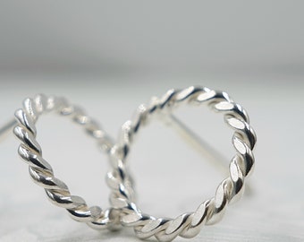 Twisted Sterling Silver Circle Stud Earrings: Handmade Flat Rope Design