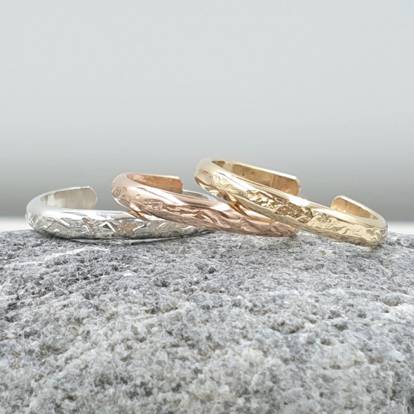 Rustic Gold or Silver Toe Ring, 14K Yellow or Rose Gold Filled, Solid 925 Sterling Silver, Hammered, Adjustable Toe Ring, Gold Toe Ring