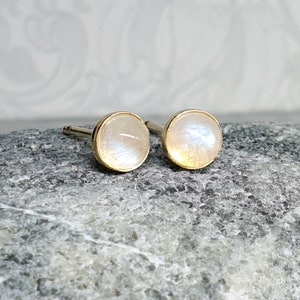 Natural Rainbow Moonstone Stud Earrings Pair, 4mm or 5mm Studs, 14k Gold Filled Studs, June Birthstone, Gold Moonstone Stud Earrings