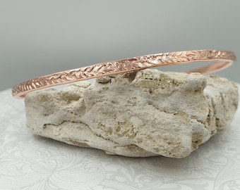 Pure Copper Anklet: Hammered Leaf Textured Copper Ankle Bangle, Stackable Anklet Cuff Bracelet