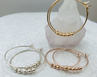 Skinny Hoop Earrings, Various Sizes, Hoop Earrings Pair, Solid 925 Sterling Silver, 14k Rose or Yellow Gold Filled, Beaded Hoop Earrings