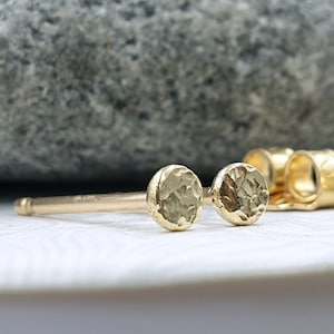 14k Solid Gold Hammered Disc Studs: Tiny Pebble Earrings, Various sizes