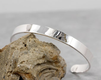 Hammered Sterling Silver Cuff Bangle: Polished Stacking Bracelet