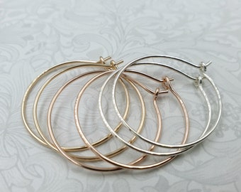 Skinny Hoop Earrings: Sterling Silver, Rose & Yellow Gold Filled