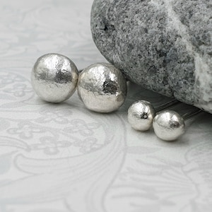 Organic Silver Pebble Studs, Recycled Silver Ball Stud Earrings, Textured Silver, Solid 925 Sterling Silver, Silver Dome Studs, Ball Studs
