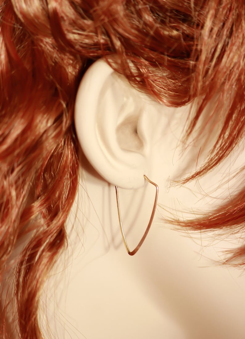 Gold Hoop Earrings Argentium Triangle Hoop Earrings 14k Yellow or Rose Gold Filled Hammered hoop earrings Sterling Silver Silver Hoops