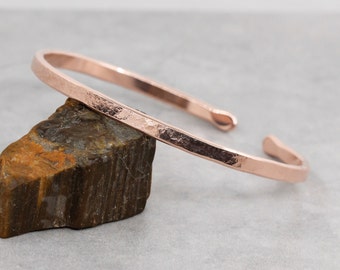 Hammered Copper Cuff Bracelet: Hand Forged, Adjustable