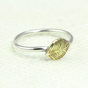 Nose Ring, Sterling Silver, Gold Brass Leaf, 16, 18, 19, 20 gauge, Nose ring, Solid sterling silver, Leaf nose ring, Cartilage hoop, navel