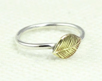 Nose Ring, Sterling Silver, Gold Brass Leaf, 16, 18, 19, 20 gauge, Nose ring, Solid sterling silver, Leaf nose ring, Cartilage hoop, navel