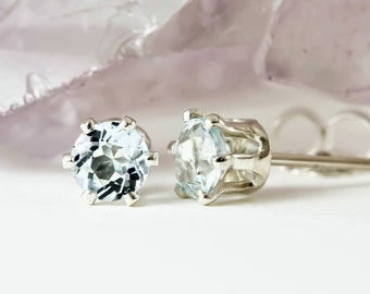 Aquamarine Gemstone Stud Earrings in Sterling Silver - Etsy