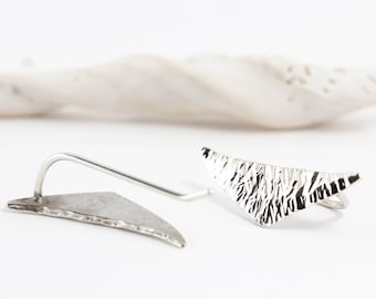 Ear Climber, Triangle Ear Cuff, Ear Crawler,Triangle pin, Solid Sterling Silver, Textured Ear Cuff, Triangle, Ear Cuff, Triangle Earrings