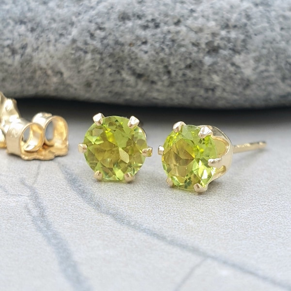 Natural Peridot Stud Earrings in 14k Yellow Gold Filled or Solid 925 Sterling Silver, 3mm, 4mm or 5mm, Gemstone earrings, August Birthstone