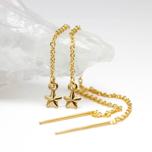 Star Threader Earrings Pair, Tiny Star Threaders, 14k Rose or Yellow Gold Filled, 925 Sterling Silver, Chain Earrings, Thread earrings