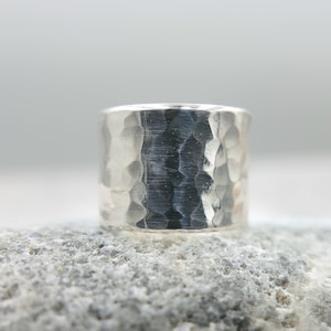 Wide Silver Ear Cuff, Solid 925 Sterling Silver, Textured Silver, Hammered Silver Ear Cuff, Helix and Conch Ear Cuff