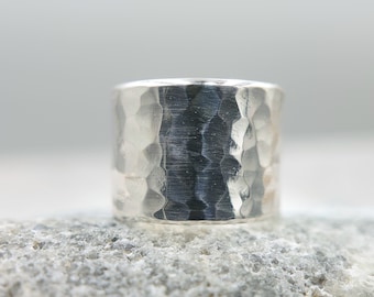 Hammered Sterling Silver Wide Ear Cuff: Textured Helix Conch Jewelry