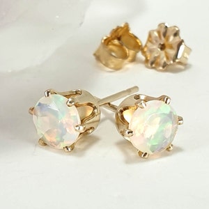 Natural Opal Stud Earrings 14k Yellow Gold Filled or 925 Sterling Silver,3mm,4mm & 5mm Ethiopian Welo Opal, October Birthstone, Solid Opal