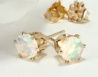 Natural Opal Stud Earrings 14k Yellow Gold Filled or 925 Sterling Silver,3mm,4mm & 5mm Ethiopian Welo Opal, October Birthstone, Solid Opal