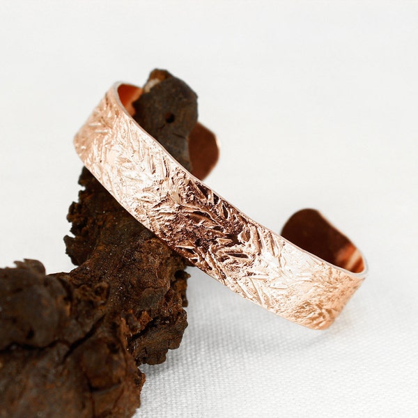 Cuff Bracelet, Leaf Textured, Hammered Solid Copper or Brass, Lead and Nickel Free, Textured, Hand forged, Copper bracelet cuff, Gold Cuff