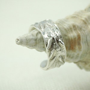 Ear Cuff, Sterling Silver, Fern Frond, Textured Silver, Hand forged metal jewelry, Silver Ear Cuff, Sterling Silver, wide ear cuff