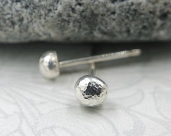 Hammered Fine Silver Pebble Studs: .999 Silver Ball Earrings