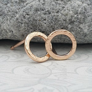 Circle Earrings, Hammered Circle Stud Earrings, Solid Silver, Rose or Yellow Gold Filled Studs, Open Circle Earrings, Small Stud Earrings