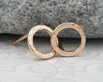 Hammered Circle Stud Earrings: Sterling Silver, Rose or Yellow Gold Filled 7mm