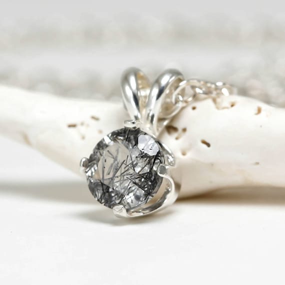 Black Tourmalinated Quartz Necklace, 6mm Natural Gemstone in Argentium Silver, Black Tourmaline, Gemstone Necklace, Gemstone Pendant