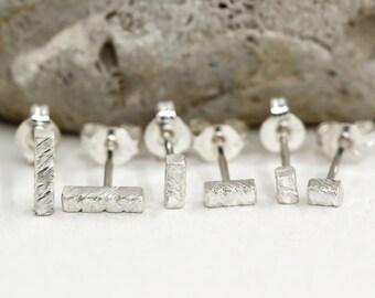 Tiny Sterling Silver Bar Stud Earrings: Minimalist Geometric Jewelry