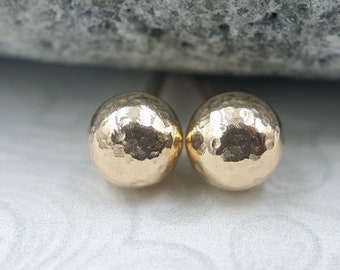 Hammered Gold Ball Studs Pair, 14k Yellow Gold Filled Studs, 2mm, 3mm, 4mm Tiny Gold Stud Earrings, Textured Ball Stud Earrings